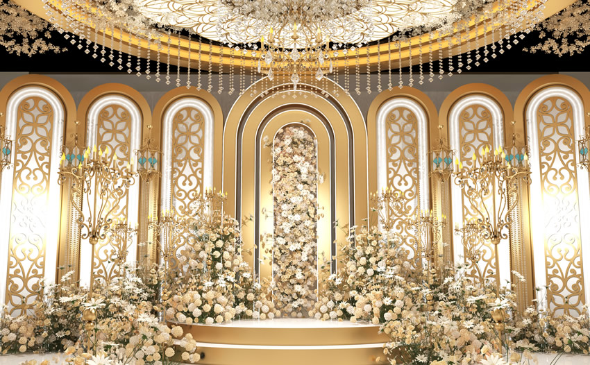 得荣香槟色调婚礼堂效果展示